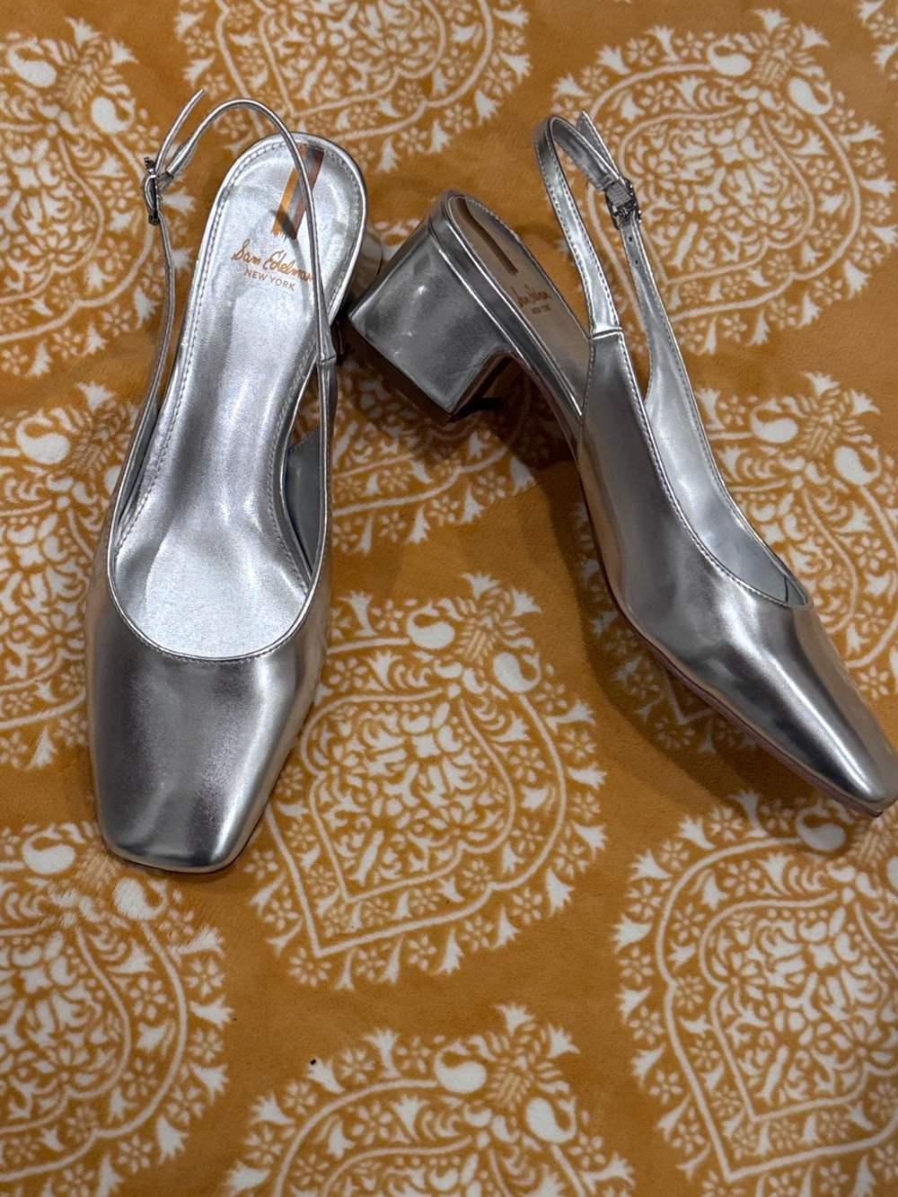 Sam Edelman Silver Slingback Block Heel Pumps - Women - Picture 7 of 10